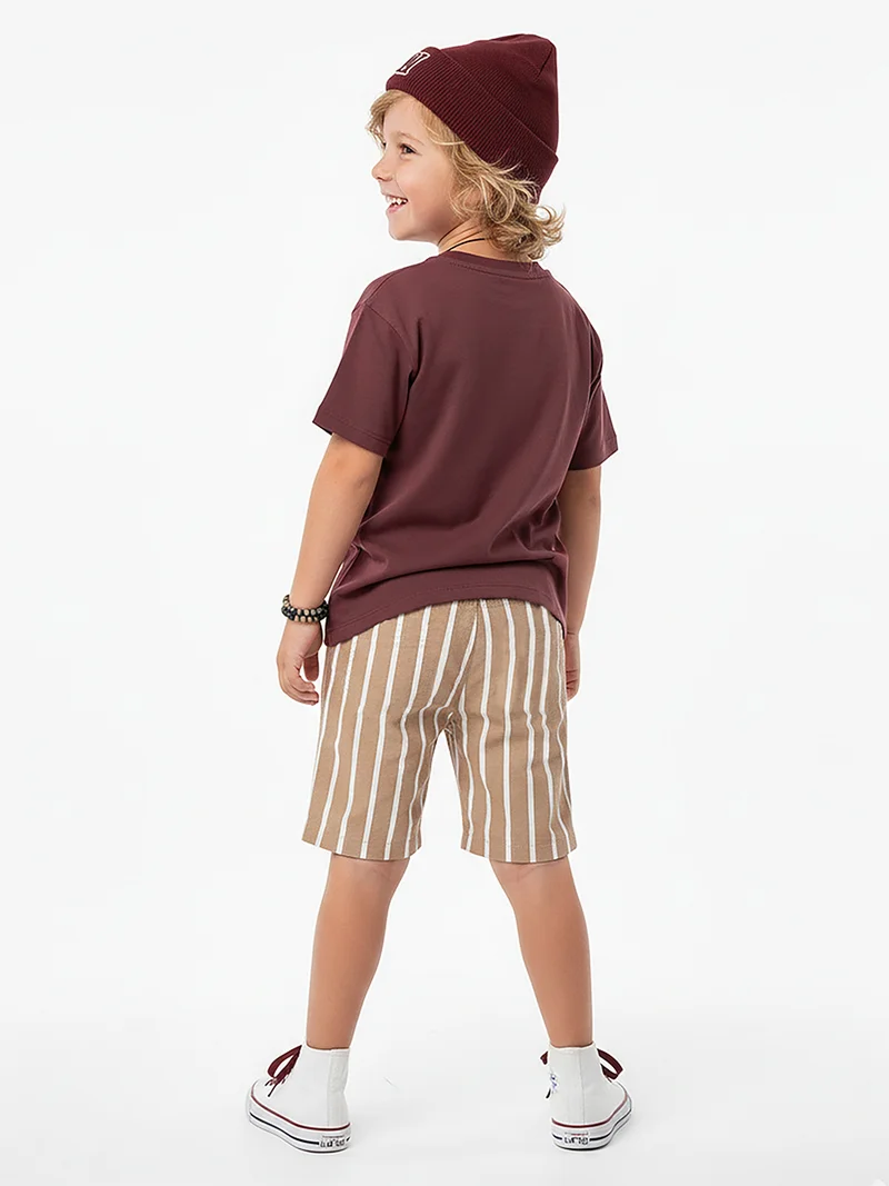 دينوكيدس طقم أولاد تي شيرت بطبعة نمر وشورت مخطط